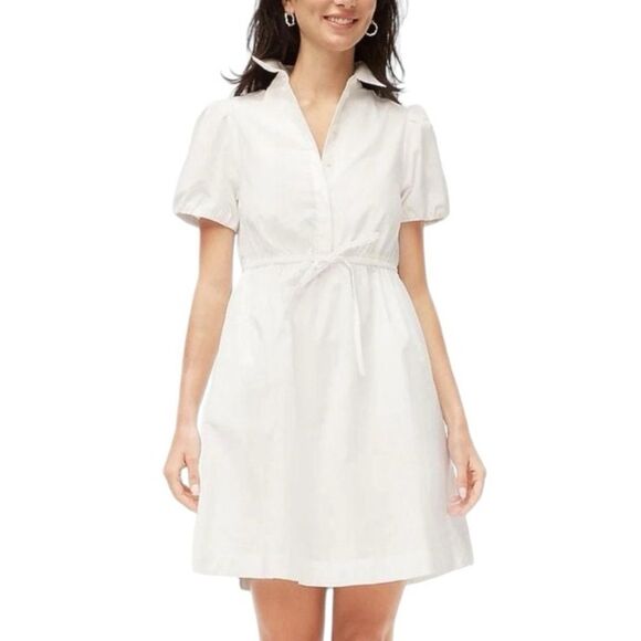 J Crew Collared Short Sleeve Tie Waist Mini Dress Womens Size 10 White - Picture 1 of 10